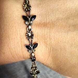Vintage Black and Silver Butterfly Bracelet